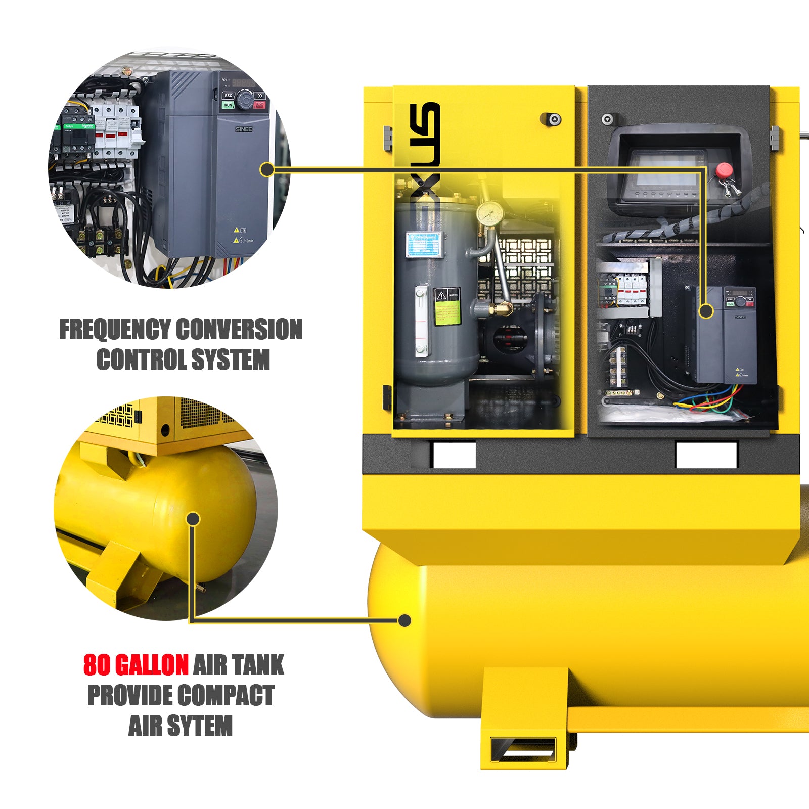 TF Series 10HP 7.5KW TEXUS Portable Rotary Screw Air Compressor | 39CFM @ 116PSI | 230V 3-Phase 60Hz | RP3/4" | VSD