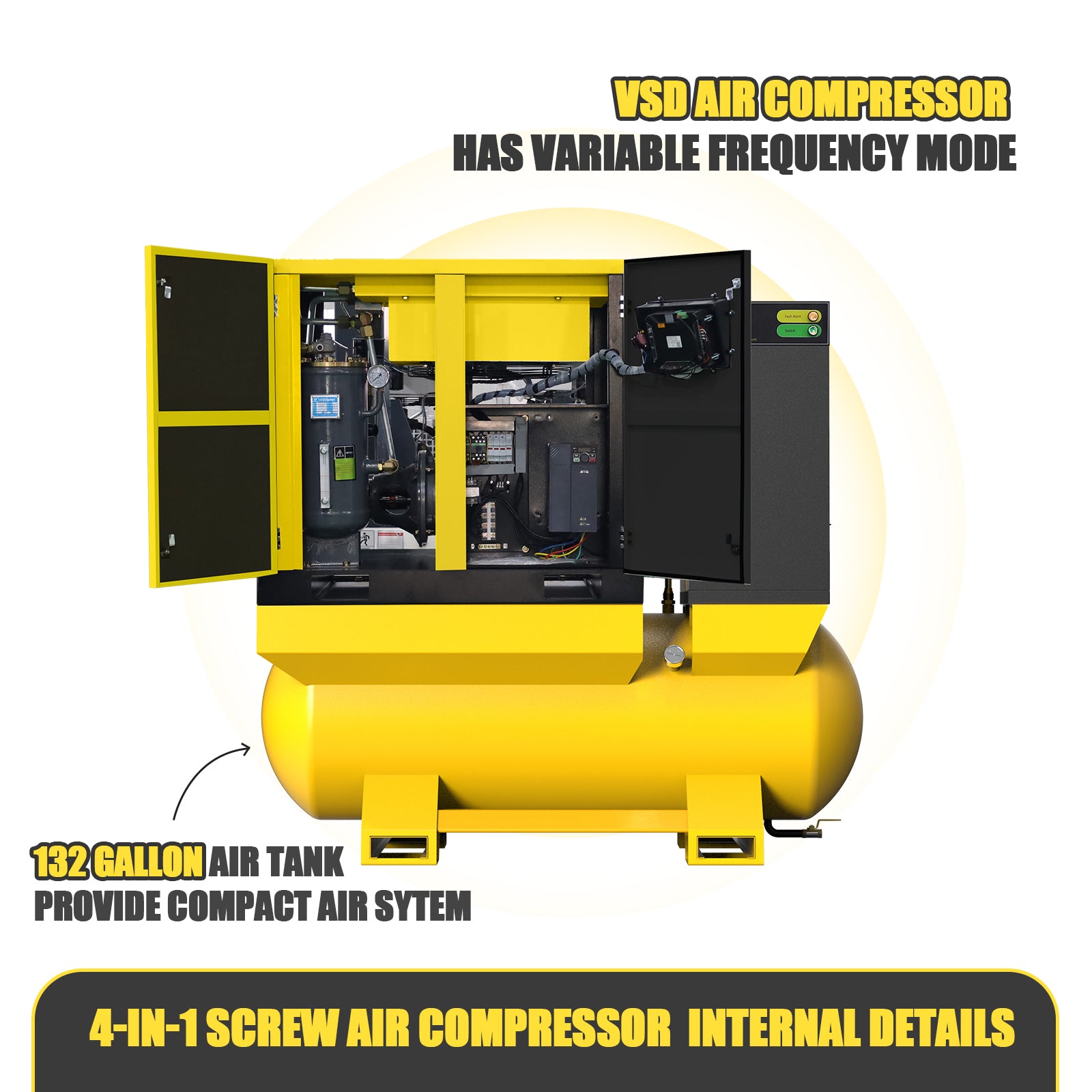 TF Series20HP 15KW TEXUS Portable Rotary Screw Air Compressor | 80CFM @ 125PSI | 480V 3-Phase 60Hz | RP3/4" | VSD