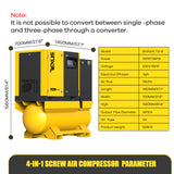 TF Series 10HP 7.5KW TEXUS Portable Rotary Screw Air Compressor | 39CFM @ 116PSI | 230V 3-Phase 60Hz | RP3/4" | VSD