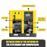 10HP 7.5kW Rotary Screw Air Compressor – 37.43 CFM @ 116PSI, 220V 3-Phase, RP1/2
