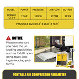 TC Series 7.5HP 5.5KW TEXUS Portable Rotary Screw Air Compressor | 27.19CFM @ 116PSI | 220V 3-Phase 60Hz | RP3/4" | VSD