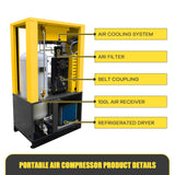 TC Series 5HP 4kW TEXUS Portable Rotary Screw Air Compressor | 19.42CFM @ 116PSI | 220V 3-Phase 60Hz | RP3/4" | VSD