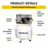 Silent Piston 2HP Oil Free Air Compressor 115 PSI 9.6CFM W/50L Steel Tank