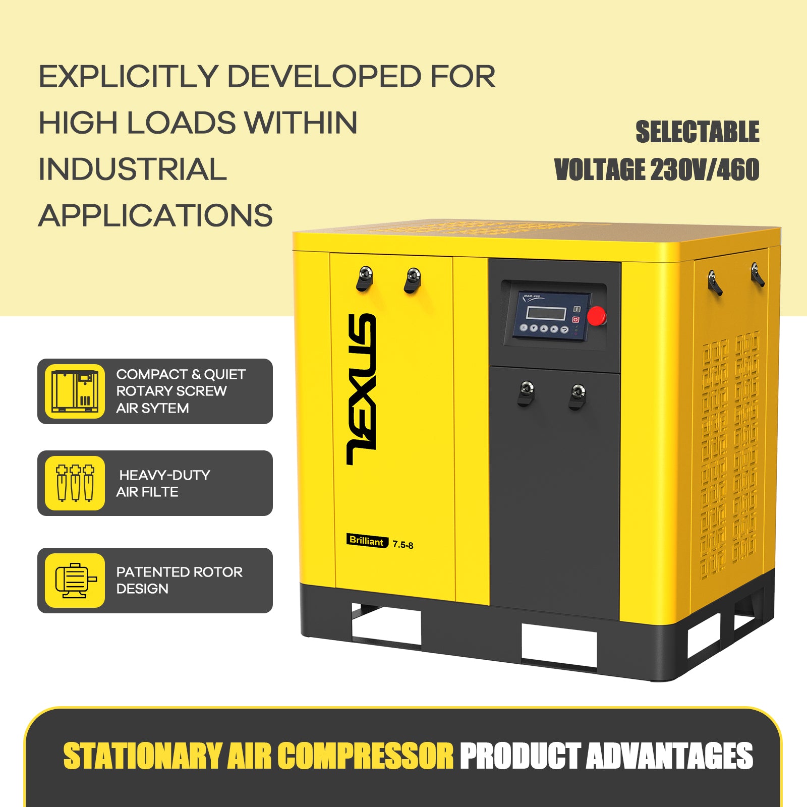 10HP 7.5kW Rotary Screw Air Compressor – 37.43 CFM @ 116PSI, 220V 3-Phase, RP1/2