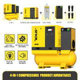 TF Series20HP 15KW TEXUS Portable Rotary Screw Air Compressor | 80CFM @ 125PSI | 480V 3-Phase 60Hz | RP3/4" | VSD