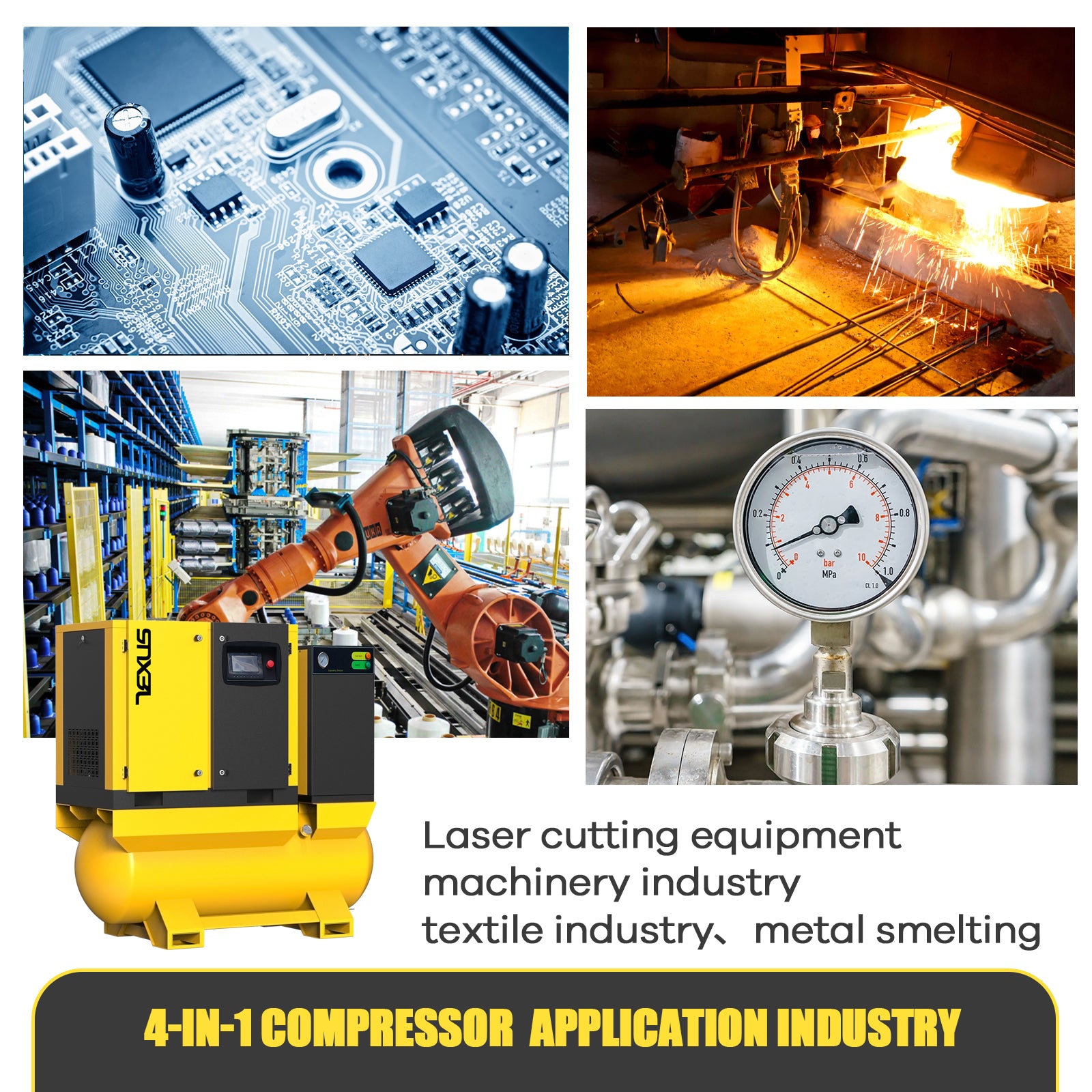 TF Series 10HP 7.5KW TEXUS Portable Rotary Screw Air Compressor | 39CFM @ 116PSI | 230V 3-Phase 60Hz | RP3/4" | VSD