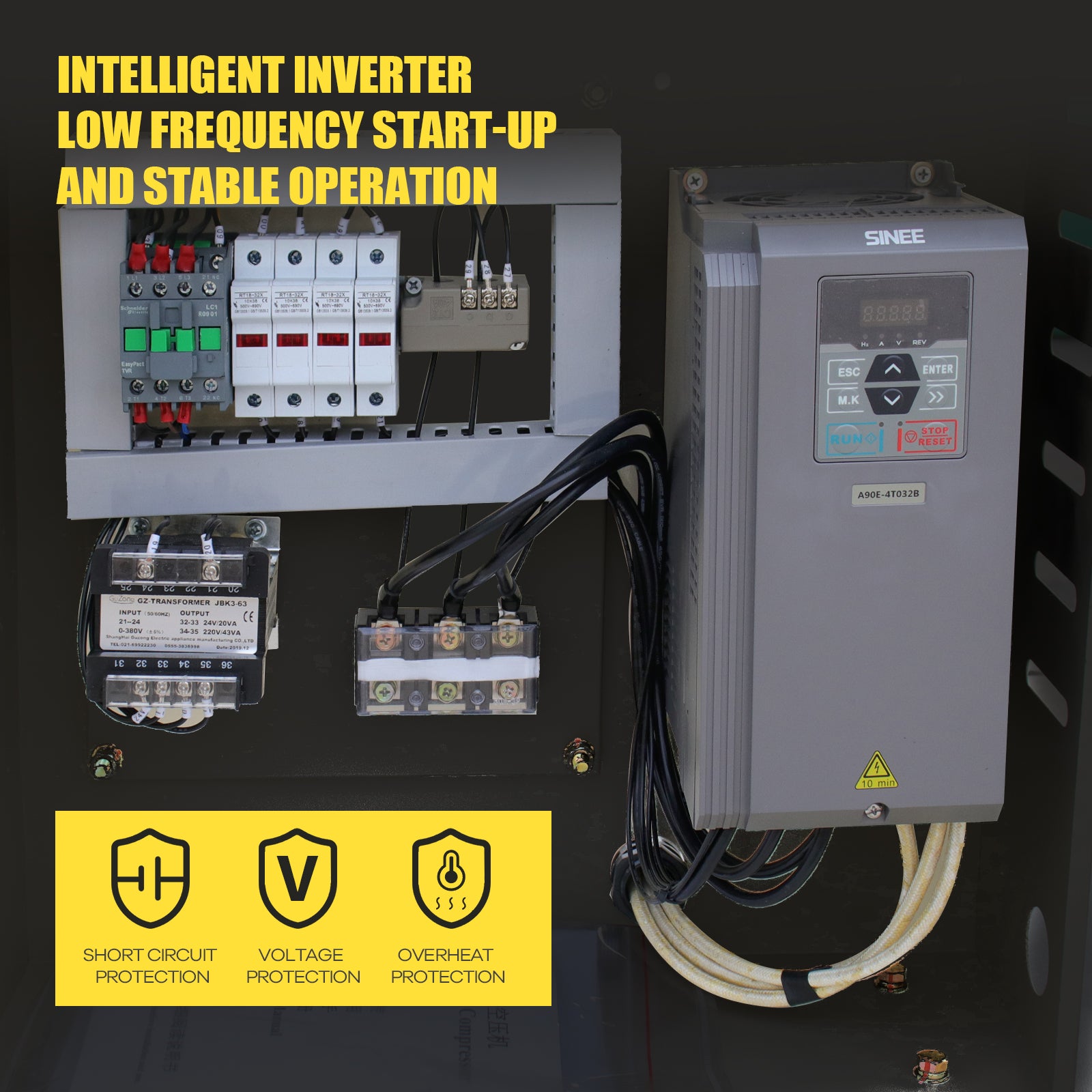 10HP 7.5kW VSD Rotary Screw Air Compressor – 37.43 CFM @ 116PSI, 220V 3-Phase, RP1/2