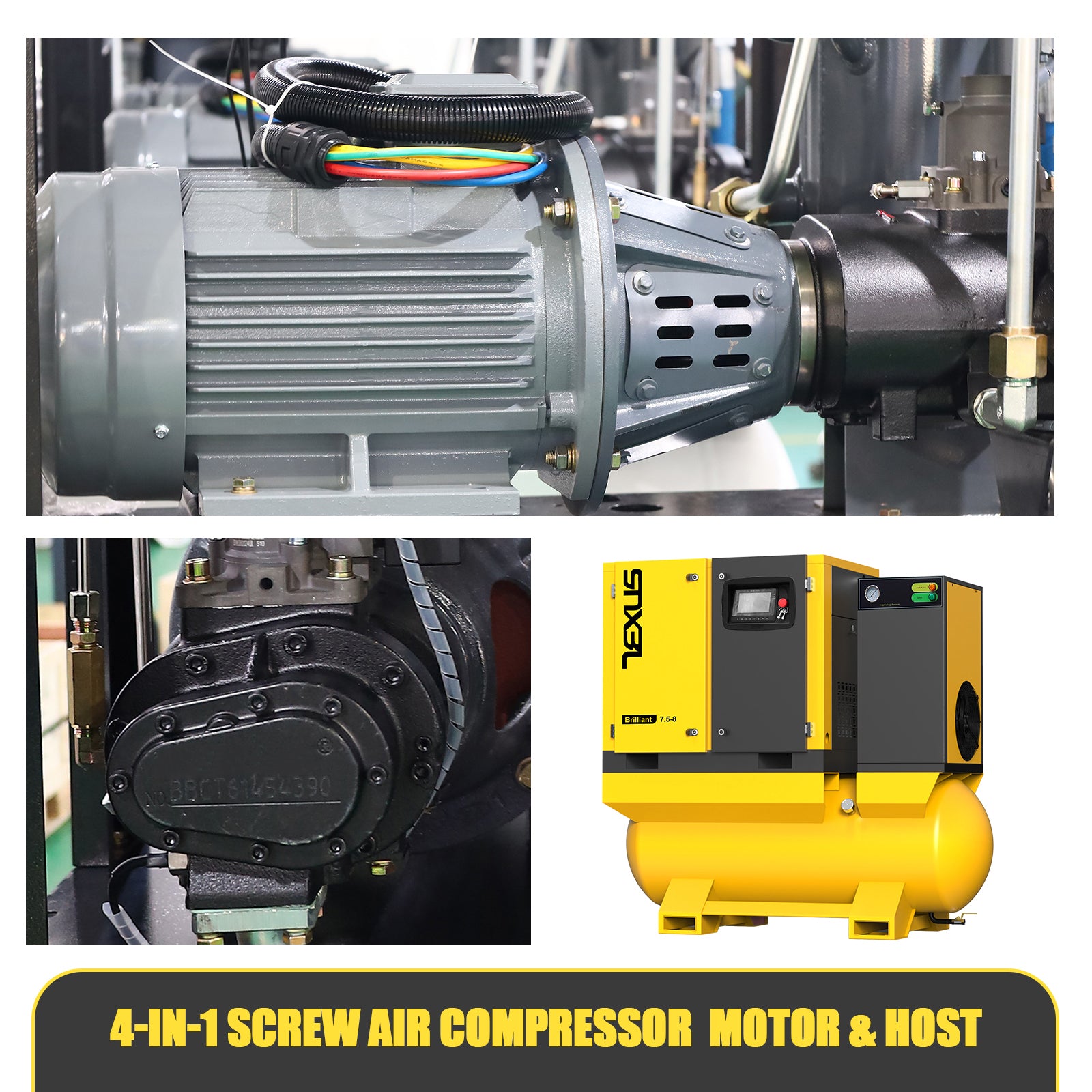 TF Series 10HP 7.5KW TEXUS Portable Rotary Screw Air Compressor | 39CFM @ 116PSI | 230V 3-Phase 60Hz | RP3/4" | VSD