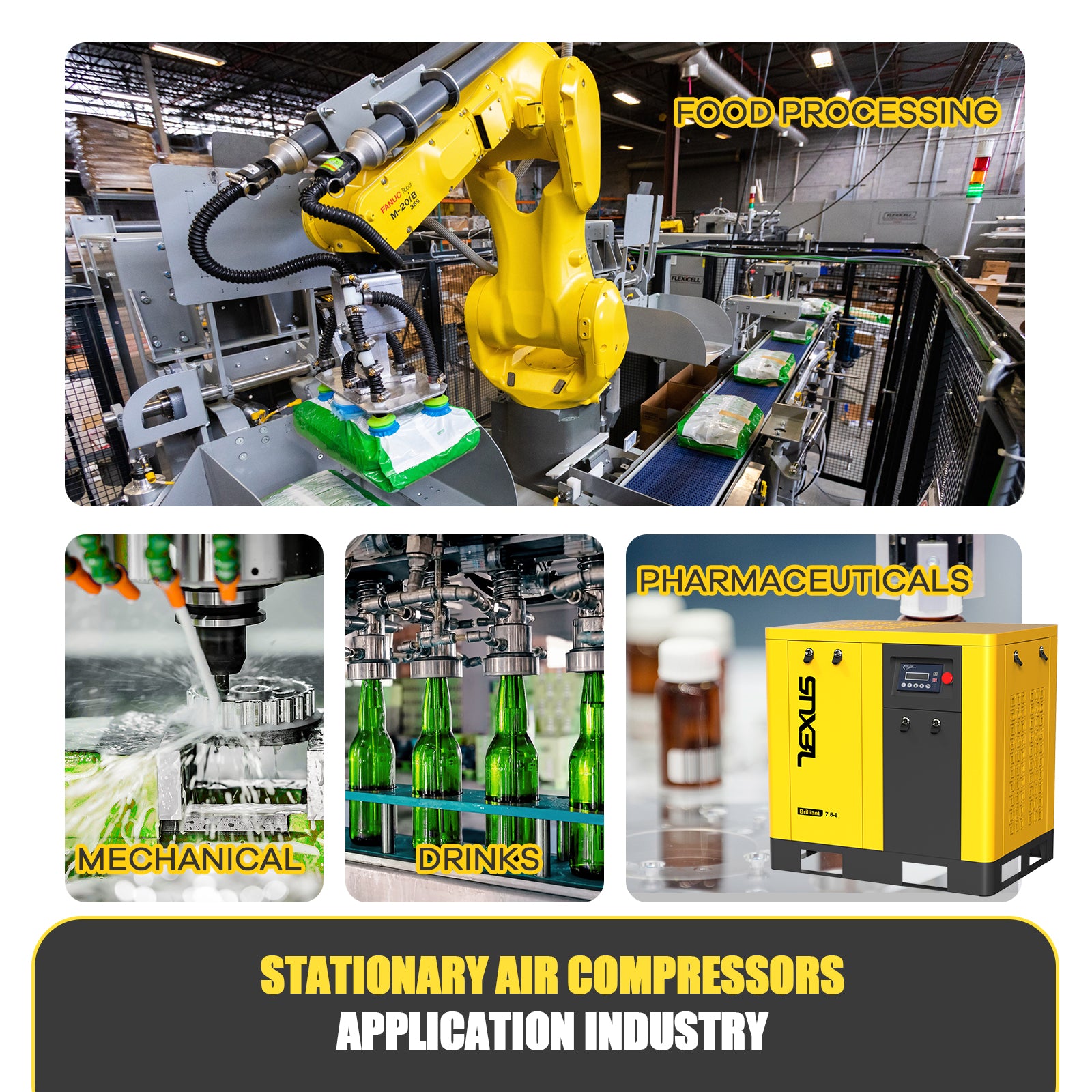 10HP 7.5kW Rotary Screw Air Compressor – 37.43 CFM @ 116PSI, 220V 3-Phase, RP1/2